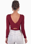 Body manga larga con perlas y espalda descubierta color vino para mujer - Flashy