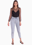 Body manga larga con transparencia color negro para mujer - Flashy