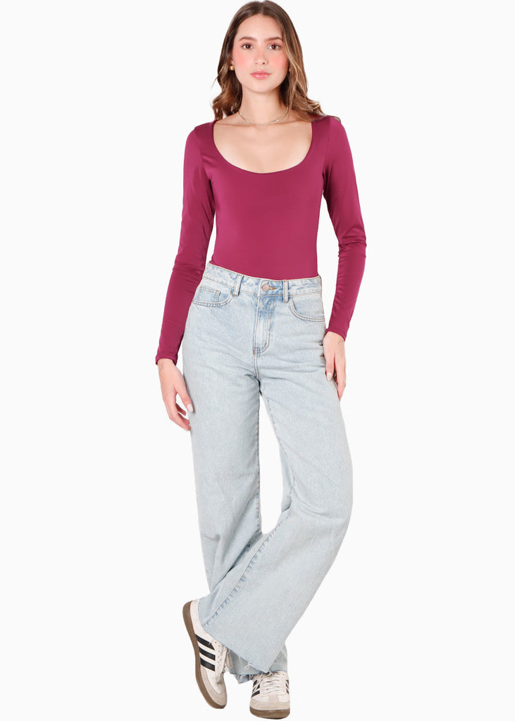 Body manga larga color vino para mujer - Flashy