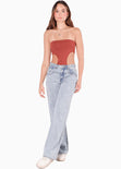 Body strapless con abertura en costados color terracota para mujer - Flashy
