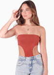 Body strapless con abertura en costados color terracota para mujer - Flashy