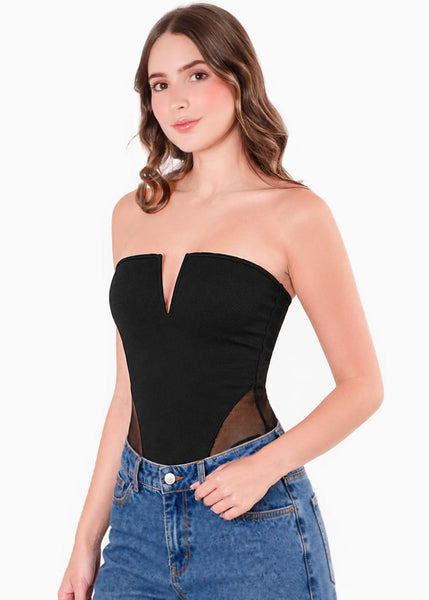 Body strapless con corte V en escote - ORANTE