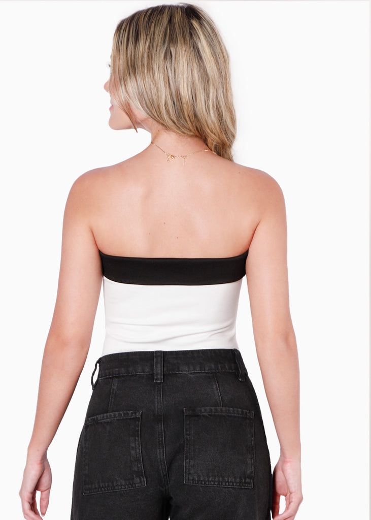 Body strapless con franja en contraste en escote color blanco, marfil para mujer - Flashy
