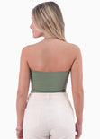 Body strapless con puntas y aberturas cut out en costados color verde para mujer - Flashy