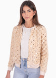 Chaqueta bomber con piel sintética y lentejuelas color beige para mujer - Flashy