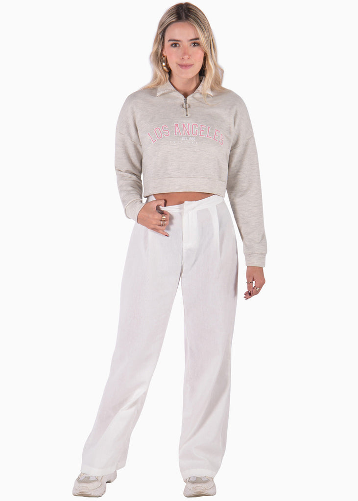 Buzo con cierre y estampado "Los Angeles" color gris para mujer - Flashy