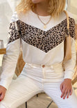 Buzo con corte y estampado de animal print color blanco, marfil para mujer - Flashy