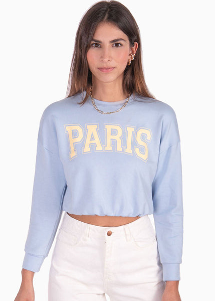 Buzo corto con estampado "Paris" color azul para mujer - Flashy