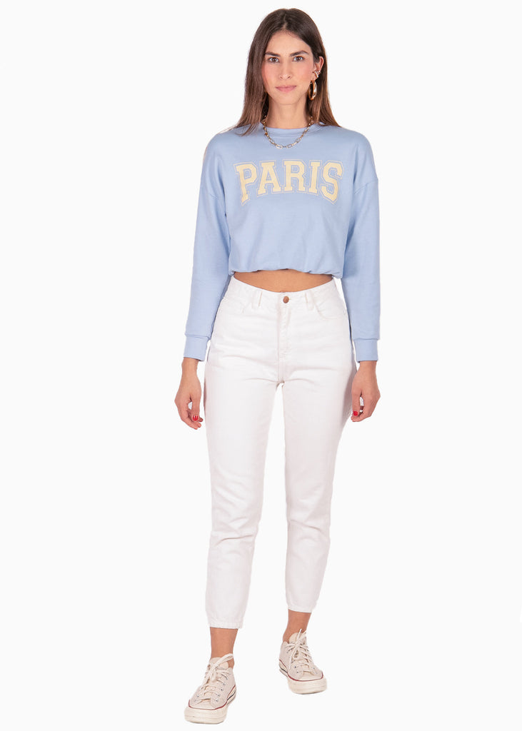 Buzo corto con estampado "Paris" color azul para mujer - Flashy
