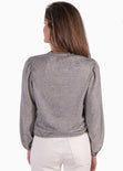 Buzo con mangas embombadas y tela metalizada color gris para mujer - Flashy