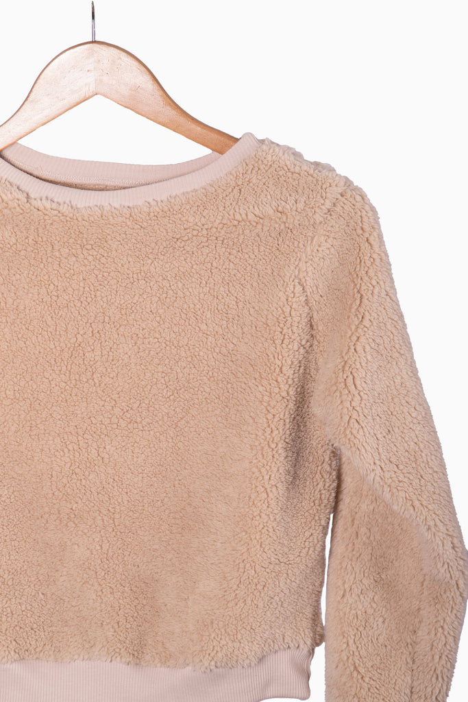 Buzo con pelo sintético manga larga color beige para mujer - Flashy
