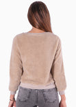 Buzo con pelo sintético manga larga color beige para mujer - Flashy