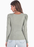 Buzo con recogido en mangas y hombreras color verde para mujer - Flashy