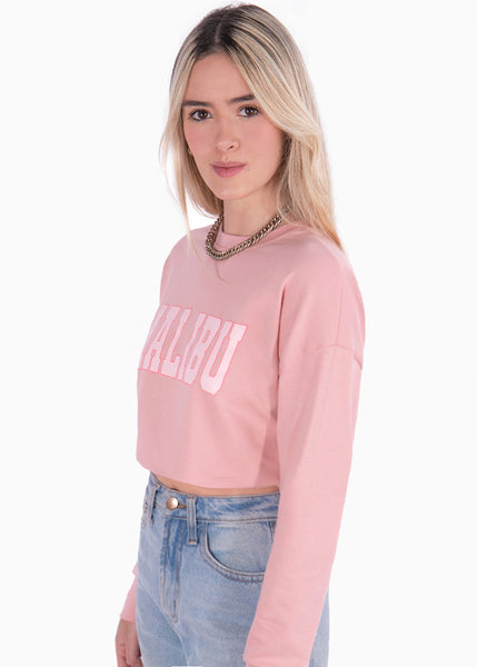 Buzo corto con estampado "Malibu" color rosado para mujer - Flashy