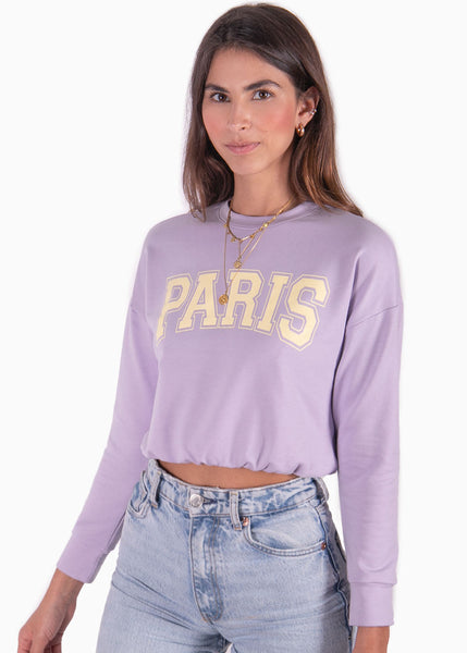Buzo corto con estampado "Paris" color lila, morado para mujer - Flashy