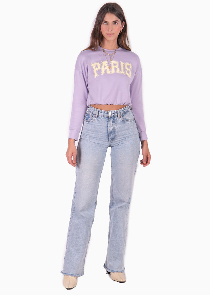 Buzo corto con estampado "Paris" color lila, morado para mujer - Flashy