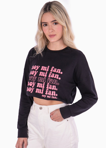 Buzo corto con estampado "soy mi fan" color negro para mujer - Flashy