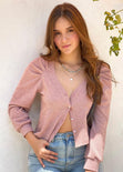 Buzo manga larga con botones de perlas y mangas englobadas color rosado para mujer - Flashy