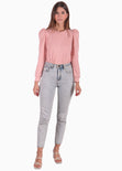 Buzo manga larga con hombreras color rosado para mujer - Flashy