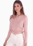 Buzo manga larga con recogido en laterales color rosado para mujer - Flashy