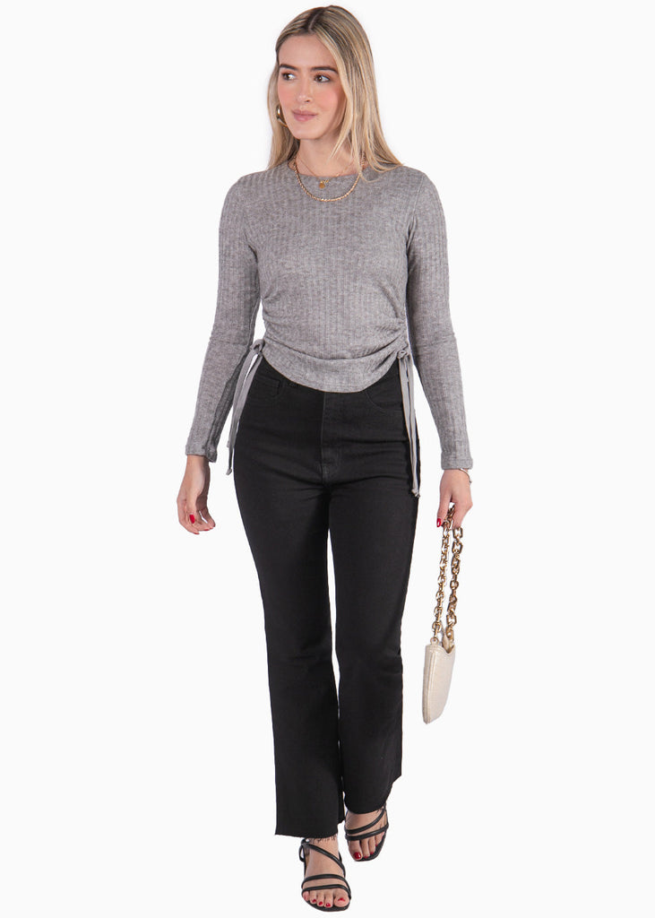 Buzo manga larga con recogido en laterales color gris para mujer - Flashy
