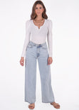 Buzo manga larga, escote en v y recogido en hombros color blanco, marfil para mujer - Flashy