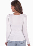 Buzo manga larga, escote en v y recogido en hombros color blanco, marfil para mujer - Flashy