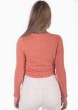 Buzo manga larga tejido con recogido en laterales color coral para mujer - Flashy