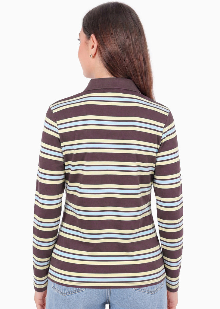 Buzo tipo polo a rayas con cuello y perilla en contraste - WISCONSIN