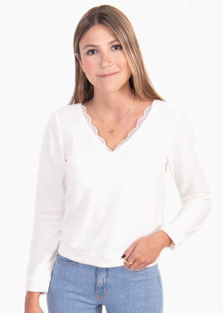 Buso con encaje en cuello para mujer - Flashy