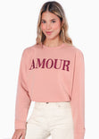 Buzo con bordado "Amour" color rosado para mujer - Flashy