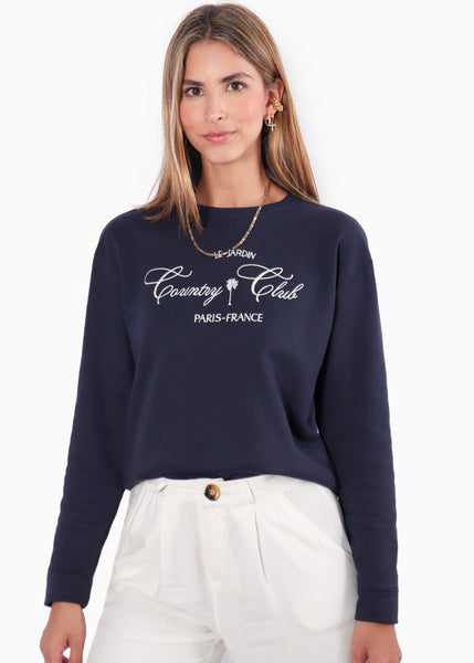 Buzo con estampado "Country Club" color azul para mujer - Flashy