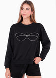 Buzo con bordado de brillo en frente color negro para mujer - Flashy