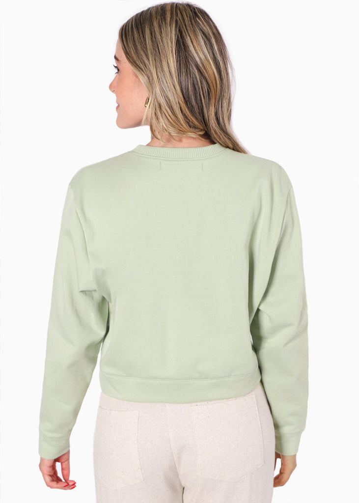 Buzo crop con bordado "Le Mónaco aesthetic" color verde para mujer - Flashy