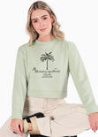 Buzo crop con bordado "Le Mónaco aesthetic" color verde para mujer - Flashy