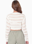 Buzo crop tejido desagujado color blanco, marfil para mujer - Flashy