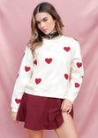 Buzo estampado de corazones color blanco, marfil para mujer - Flashy