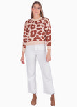 Buzo tejido de animal print color terracota para mujer - Flashy