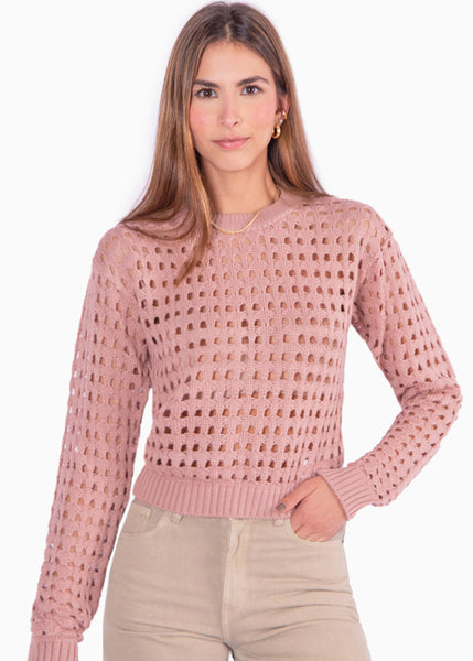 Buzo tejido desagujado color rosado para mujer - Flashy