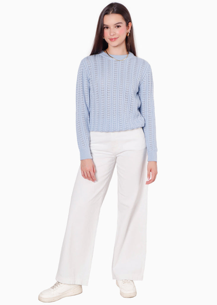 Buzo tejido desagujado color azul para mujer - Flashy