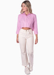 Camisa crop manga larga con botones color rosado para mujer - Flashy