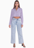 Camisa crop manga larga con botones color lila para mujer - Flashy
