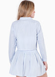 Camisa crop manga larga con botones color azul para mujer - Flashy