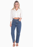 Camisa crop manga larga con botones color blanco, marfil para mujer - Flashy