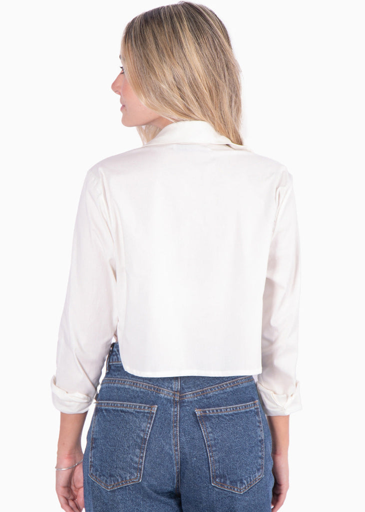 Camisa crop manga larga con botones color blanco, marfil para mujer - Flashy