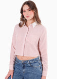 Camisa crop manga larga con botones y perilla color rosado para mujer - Flashy
