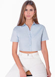 Camisa de botones manga corta color azul para mujer - Flashy
