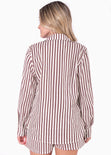 Camisa de botones manga larga con rayas color beige para mujer - Flashy