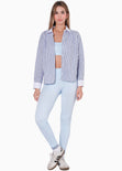 Camisa manga larga de botones con cuello y puños en contraste color azul para mujer - Flashy
