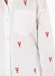 Camisa manga larga oversized con botones y bordado color blanco, marfil para mujer - Flashy